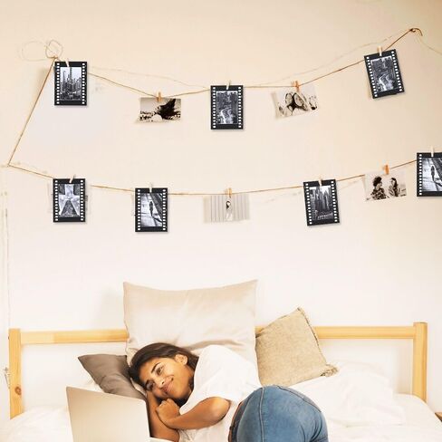 4''×6'' Paper Picture Frames,Wall Mount Display Pictures Vintage Cinematic Film Photo Frame,10Pcs Hanging Photo Holders Set with String & Clips for DIY Idol Postcard,Home Decor,Gifts (Black) in Kuwait