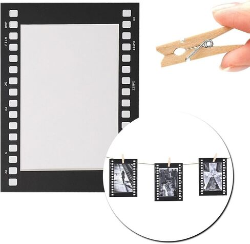 4''×6'' Paper Picture Frames,Wall Mount Display Pictures Vintage Cinematic Film Photo Frame,10Pcs Hanging Photo Holders Set with String & Clips for DIY Idol Postcard,Home Decor,Gifts (Black) in Kuwait