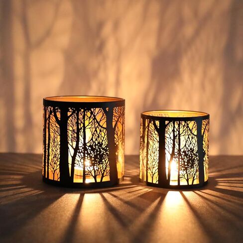 Set of 2 Tealight Candle Holder, Candle Holder with Pattern of Trees Forest, Romantic Mosaic Tea Light Holder Cup for Table Centerpieces, Christmas, Birthday Party, Home Decor in Saudi Arabia
