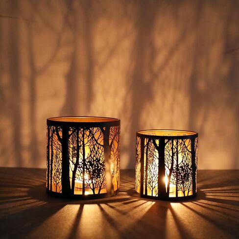 Set of 2 Tealight Candle Holder, Candle Holder with Pattern of Trees Forest, Romantic Mosaic Tea Light Holder Cup for Table Centerpieces, Christmas, Birthday Party, Home Decor in Saudi Arabia