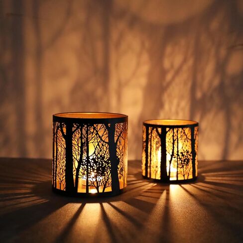 Set of 2 Tealight Candle Holder, Candle Holder with Pattern of Trees Forest, Romantic Mosaic Tea Light Holder Cup for Table Centerpieces, Christmas, Birthday Party, Home Decor in Saudi Arabia