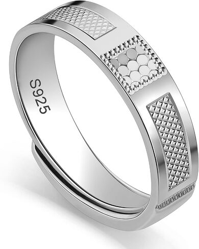 Meissa Silver Rings for Men Wide Sterling Silver Engagement Wedding Band Comfort Fit Unisex Personalized Engraved Male Ring Size Adjustable From 6 to 10 in Kuwait