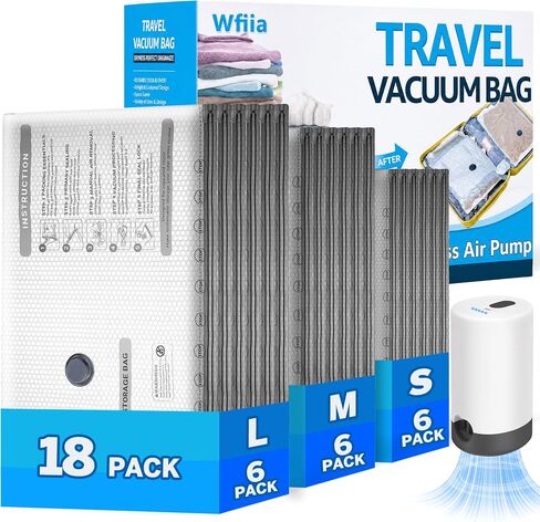 15 Packs Vacuum Bags for Travel with Rechargeable Pump, 3 Sizes Vacuum Seal Bags for Clothing, Compression Vacuum Travel Bags for Luggage, Vacuum Packing Bags for Closet Organization in Saudi Arabia
