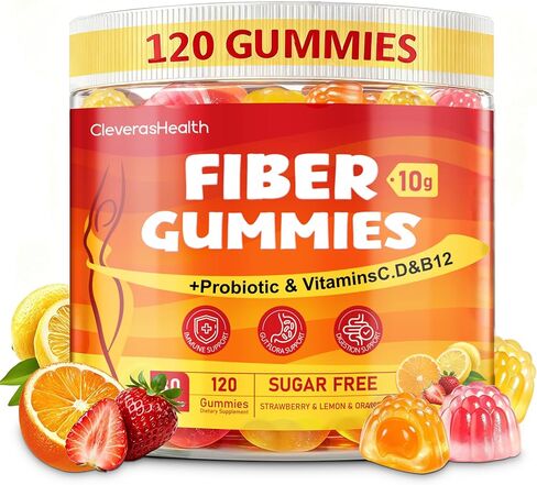 10G Fiber Gummies for Adults with 30 Billion CFU Probiotics,Vitamins C, D, B12,Electrolytes - Supports Digestive Health & Relieves Constipation and Bloating,Sugar Free - 120 Count in Kuwait