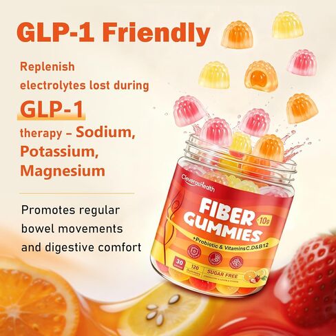 10G Fiber Gummies for Adults with 30 Billion CFU Probiotics,Vitamins C, D, B12,Electrolytes - Supports Digestive Health & Relieves Constipation and Bloating,Sugar Free - 120 Count in Kuwait