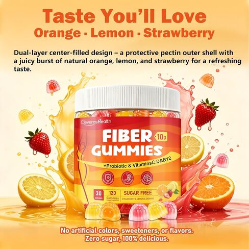 10G Fiber Gummies for Adults with 30 Billion CFU Probiotics,Vitamins C, D, B12,Electrolytes - Supports Digestive Health & Relieves Constipation and Bloating,Sugar Free - 120 Count in Kuwait