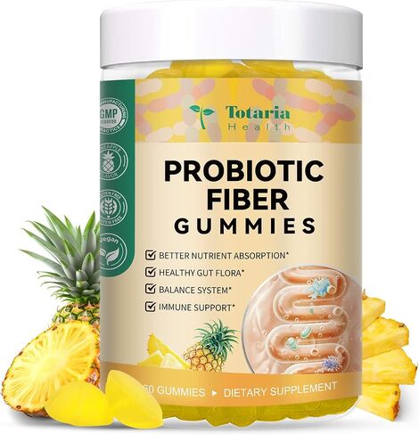 9 في 1 علكة ألياف بروبيوتيك للبالغين والمراهقين، مكمل ألياف احترافي مع 5 مليارات CFU Bacillus Coagulans، قشر السيليوم، FOS، الإينولين، خل التفاح للهضم والأمعاء، 60 علكة أناناس نباتية in Kuwait