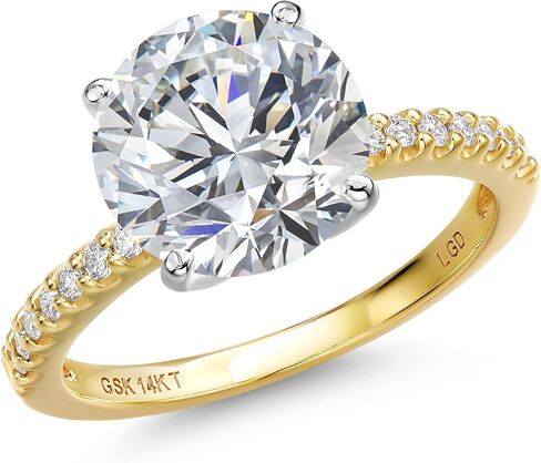 Gem Stone King 0.90-5.16 Cttw IGI Certified Lab Grown Diamond in 14K Two-Tone Gold Engagement Ring For Women | Round Cut | D-E Color | VS1 Clarity | Wedding Anniversary Ring in Kuwait