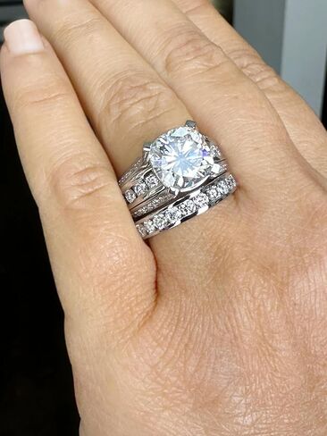 Cushion And Round Cut Sides Diamond Engagement Ring And Band Set In IGI Certified 14K Solid White Gold Hiden Halo Wedding Bridal Ring 7.50ct in Kuwait