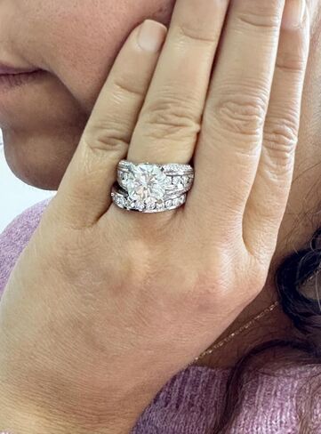Cushion And Round Cut Sides Diamond Engagement Ring And Band Set In IGI Certified 14K Solid White Gold Hiden Halo Wedding Bridal Ring 7.50ct in Kuwait