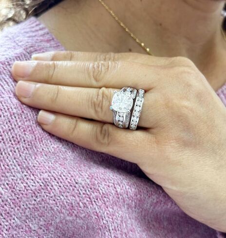 Cushion And Round Cut Sides Diamond Engagement Ring And Band Set In IGI Certified 14K Solid White Gold Hiden Halo Wedding Bridal Ring 7.50ct in Kuwait