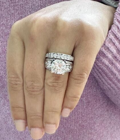 Cushion And Round Cut Sides Diamond Engagement Ring And Band Set In IGI Certified 14K Solid White Gold Hiden Halo Wedding Bridal Ring 7.50ct in Kuwait