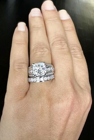 Cushion And Round Cut Sides Diamond Engagement Ring And Band Set In IGI Certified 14K Solid White Gold Hiden Halo Wedding Bridal Ring 7.50ct in Kuwait