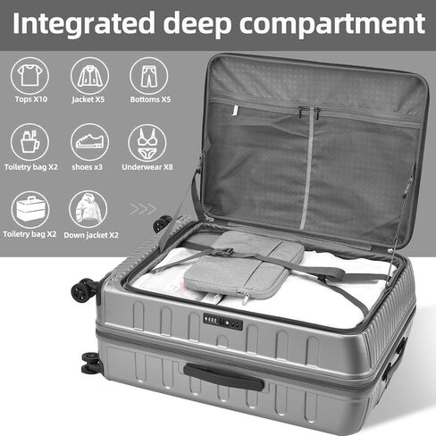 Kaleenie 29 Inch Luggage with Expansion and Side Opening Design, 50 * 31(35)*76cm, 117L~133L Lightweight ABS+PC Hardshell Checked Suitcase, Gray in Kuwait