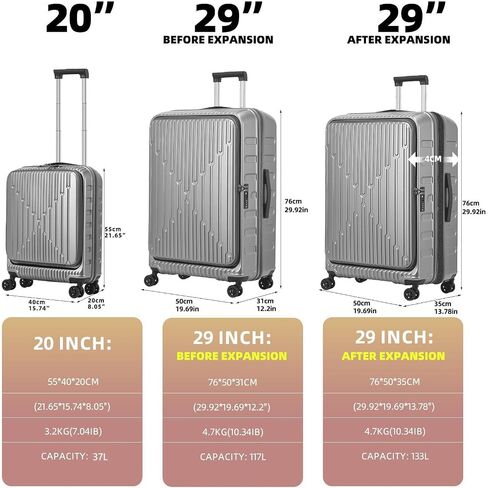 Kaleenie 29 Inch Luggage with Expansion and Side Opening Design, 50 * 31(35)*76cm, 117L~133L Lightweight ABS+PC Hardshell Checked Suitcase, Gray in Kuwait