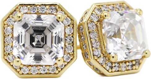14K Solid Gold Post & Sterling Silver Asscher Cut Halo CZ Stud Earrings 0.80-4.00cttw Cubic Zirconia in Saudi Arabia