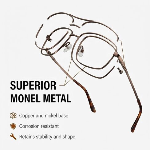 Rectangle Prescription Eyeglass Frames for Men Women - Metal Full Rim - Gunmetal Amber - 59-16-140 - Lightweight Comfortable Fit in Saudi Arabia