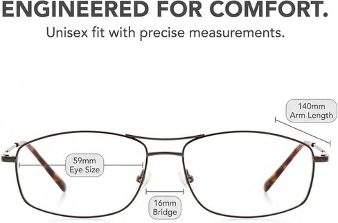 Rectangle Prescription Eyeglass Frames for Men Women - Metal Full Rim - Gunmetal Amber - 59-16-140 - Lightweight Comfortable Fit in Saudi Arabia