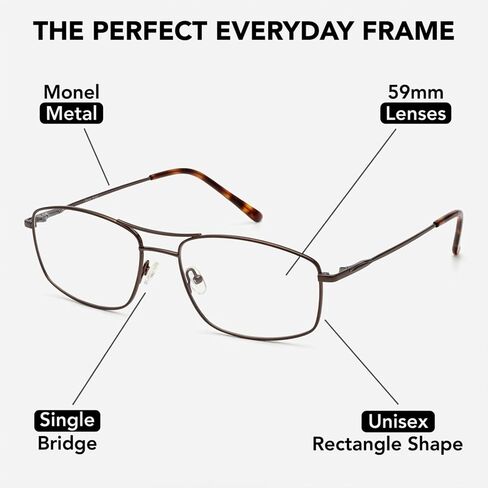 Rectangle Prescription Eyeglass Frames for Men Women - Metal Full Rim - Gunmetal Amber - 59-16-140 - Lightweight Comfortable Fit in Saudi Arabia