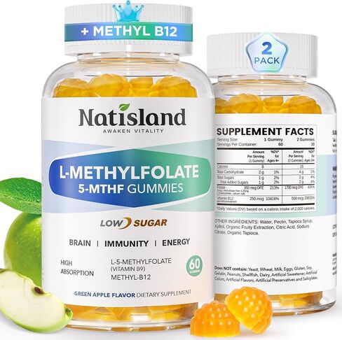 Methylfolate Gummies, L-Methylfolate & Methyl B12, Active Folate Supplement, Bioactive Vitamin B9 & Vitamin B12 Supplement, Gluten Free, Non-GMO, 120 Count in Saudi Arabia