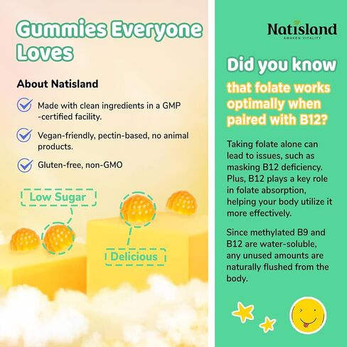 Methylfolate Gummies, L-Methylfolate & Methyl B12, Active Folate Supplement, Bioactive Vitamin B9 & Vitamin B12 Supplement, Gluten Free, Non-GMO, 120 Count in Saudi Arabia