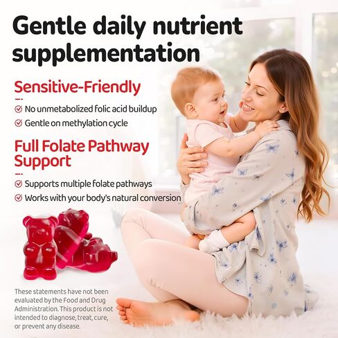 Folinic Acid Gummies, Folinic Acid for Kids & Adults 4+, Gentle Methylation Support, MTHFR-Friendly Folic Acid Alternative, Non-GMO, Sugar Free, Strawberry Flavor, 60 Count in Saudi Arabia