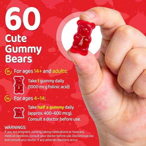 Folinic Acid Gummies, Folinic Acid for Kids & Adults 4+, Gentle Methylation Support, MTHFR-Friendly Folic Acid Alternative, Non-GMO, Sugar Free, Strawberry Flavor, 60 Count in Saudi Arabia