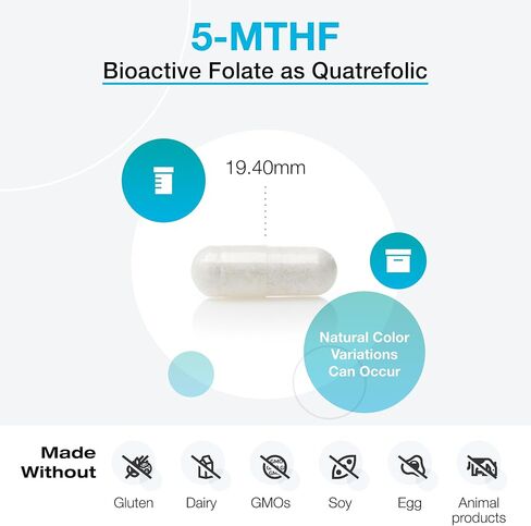 XYMOGEN 5-MTHF - 3,400 ميكروغرام مكمل حمض الفوليك النشط بيولوجيًا مع رباعي الفوليك - الميثيل والعقلية الصحية ودعم القلب والأوعية الدموية* - نباتي، غير معدل وراثيًا، خالي من الغلوتين - 60 كبسولة in Kuwait