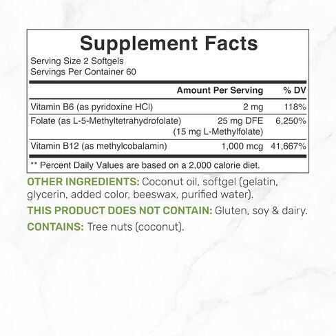DEAL SUPPLEMENT L-Methylfolate 15 mg Per Serving, 120 Coconut Oil Softgels | 3-in-1 with Active 5-MTHF Methylated Vitamin B9, B6 & Methylated B12 | Active Folate Supplement | Non-GMO, Gluten Free in Kuwait