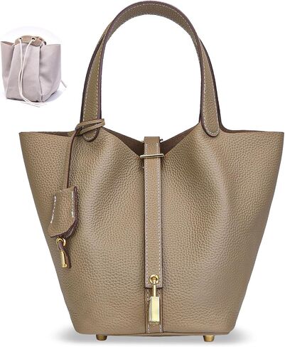 Designer Leather Bucket Bags for Women: Trendy Genuine Leather Tote Purses - Best Luxury Satchel Ladies Top-Handle Handbags for Traver & Work(Grey) in Saudi Arabia