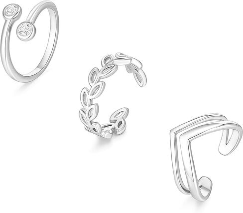 3PCS Toe Rings for Women 14K Gold Filled Adjustable Toe Ring Set Cute CZ Leaf Double Band Open Toe Rings Sterling Silver Plated Hawaiian Beach Summer Foot Jewelry in Saudi Arabia