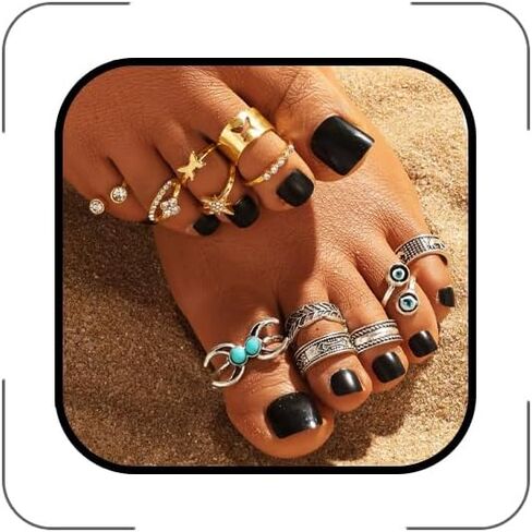Toe Rings for Women，Dainty Open Gold Silver Star Flower Heart Toe Rings Set Adjustable Turquoise Moon CZ Band Tail Ring Summer Beach Foot Jewelry Accessories in Kuwait