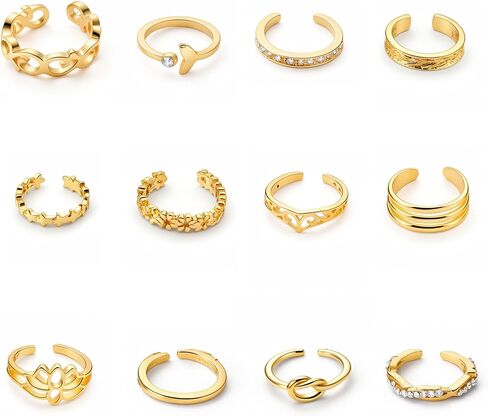 Tyqour Gold Toe Rings for Women Non Tarnish 12 Pcs Gold Toe Ring Adjustable Open Rings for Women Copper Durable Summer Beach Foot Jewelry in Saudi Arabia