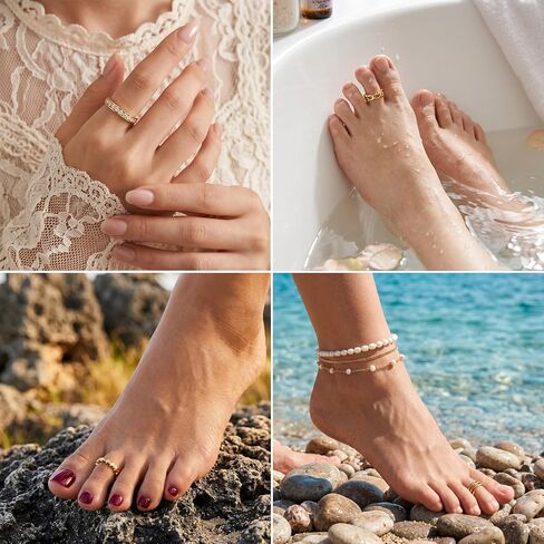 Tyqour Gold Toe Rings for Women Non Tarnish 12 Pcs Gold Toe Ring Adjustable Open Rings for Women Copper Durable Summer Beach Foot Jewelry in Saudi Arabia