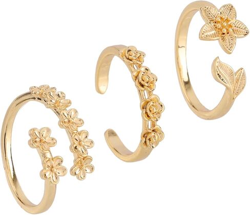 Mikovivi 3 Pcs Flower Toe Rings for Women, Gold-Tone Open Adjustable Band Toe Rings Set Bohemian Summer Beach Foot Jewelry Accessories in Kuwait