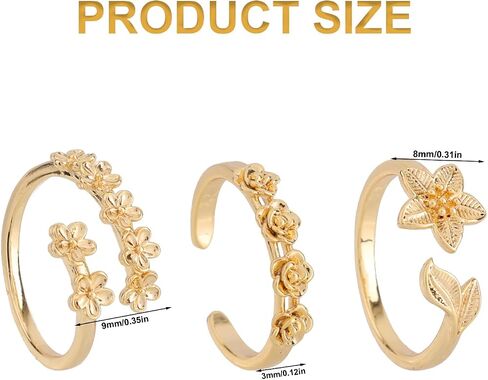 Mikovivi 3 Pcs Flower Toe Rings for Women, Gold-Tone Open Adjustable Band Toe Rings Set Bohemian Summer Beach Foot Jewelry Accessories in Kuwait
