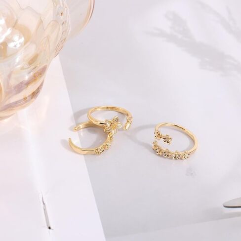 Mikovivi 3 Pcs Flower Toe Rings for Women, Gold-Tone Open Adjustable Band Toe Rings Set Bohemian Summer Beach Foot Jewelry Accessories in Kuwait