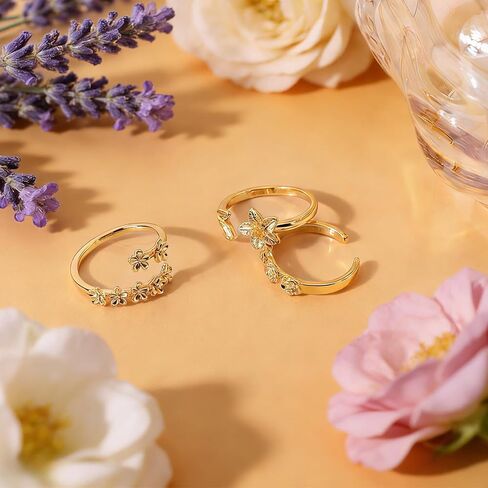 Mikovivi 3 Pcs Flower Toe Rings for Women, Gold-Tone Open Adjustable Band Toe Rings Set Bohemian Summer Beach Foot Jewelry Accessories in Kuwait