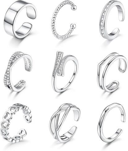 FIRAZIO 9Pcs Toe Rings for Women Non Tarnish - Adjustable 14K Gold Plated Toe Ring Silver Dainty Open Toe Rings Set Waterproof Summer Beach Foot Jewelry in Kuwait
