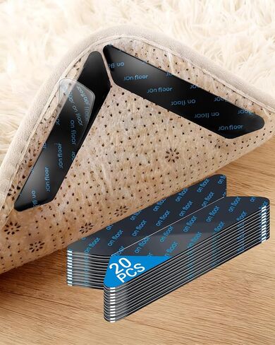 20PCS Rug Gripper,Carpet Rug Tape Keep Area Rugs Corners from Curling,Non-Slip Reusable Carpet Tape,Anti-Curling Rug Pads for Hardwood & Tile Floors,Black. in Saudi Arabia
