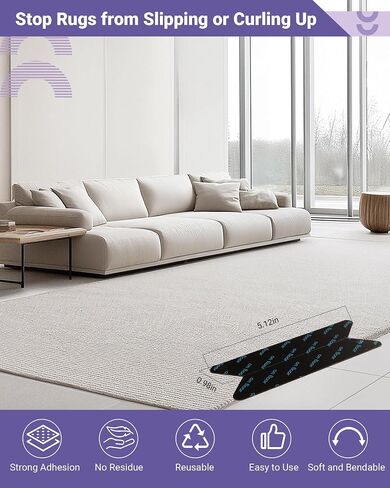 20PCS Rug Gripper,Carpet Rug Tape Keep Area Rugs Corners from Curling,Non-Slip Reusable Carpet Tape,Anti-Curling Rug Pads for Hardwood & Tile Floors,Black. in Saudi Arabia
