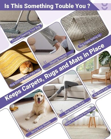 20PCS Rug Gripper,Carpet Rug Tape Keep Area Rugs Corners from Curling,Non-Slip Reusable Carpet Tape,Anti-Curling Rug Pads for Hardwood & Tile Floors,Black. in Saudi Arabia