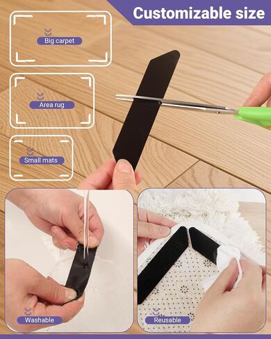 20PCS Rug Gripper,Carpet Rug Tape Keep Area Rugs Corners from Curling,Non-Slip Reusable Carpet Tape,Anti-Curling Rug Pads for Hardwood & Tile Floors,Black. in Saudi Arabia
