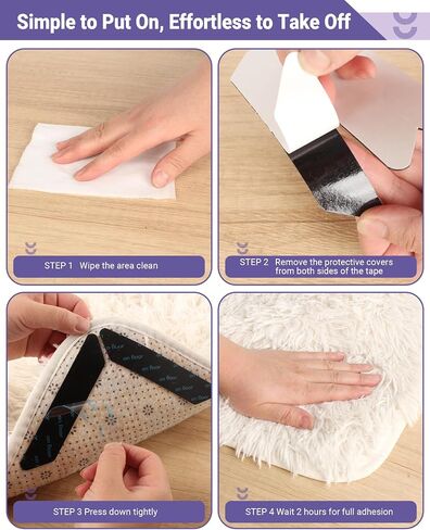 20PCS Rug Gripper,Carpet Rug Tape Keep Area Rugs Corners from Curling,Non-Slip Reusable Carpet Tape,Anti-Curling Rug Pads for Hardwood & Tile Floors,Black. in Saudi Arabia