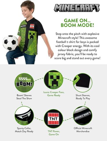 Minecraft Shirt, Oversized Soccer Shirts For Boys, Creeper Kids Soccer Jersey, Gamer Shirt in Kuwait