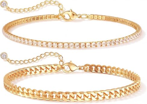 Robaice Adjustable Ankle Bracelets for Women Waterproof, Non Tarnish 14K Gold Plated or Sterling Silver Plated Anklets Set, Anklets Gifts for Women in Kuwait