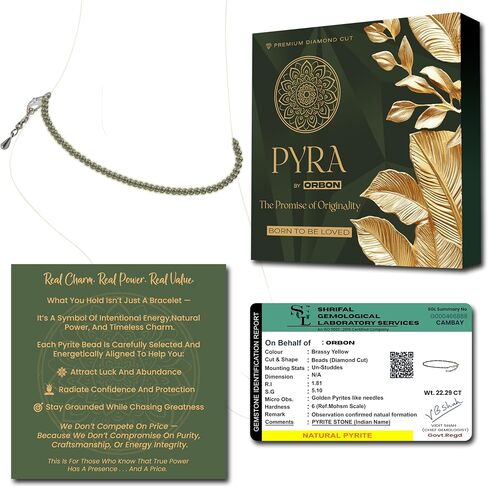 PYRA Certified Original Raw Pyrite Anklet for Women – Natural Money Magnet Crystal Payal | Pyrite Crystal Anklet for Wealth & Success | with Activation Card & Authenticity Certificate in Saudi Arabia