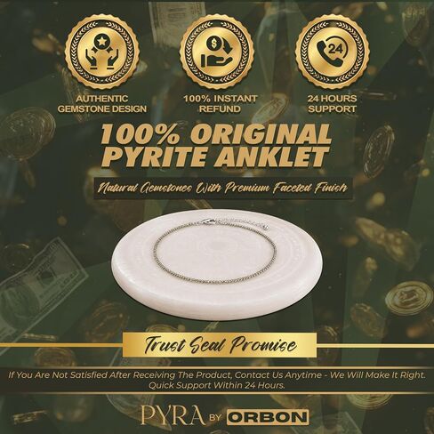 PYRA Certified Original Raw Pyrite Anklet for Women – Natural Money Magnet Crystal Payal | Pyrite Crystal Anklet for Wealth & Success | with Activation Card & Authenticity Certificate in Saudi Arabia