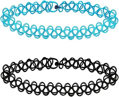 2 قطعة قلادة الوشم الأسود قلادة قوس قزح الوشم المختنقون قلادة 90s المختنقون الوشم الأزرق Y2k الأرجواني الوشم طوق القوطية قابل للتعديل بسط قلادة مرنة للنساء in Kuwait