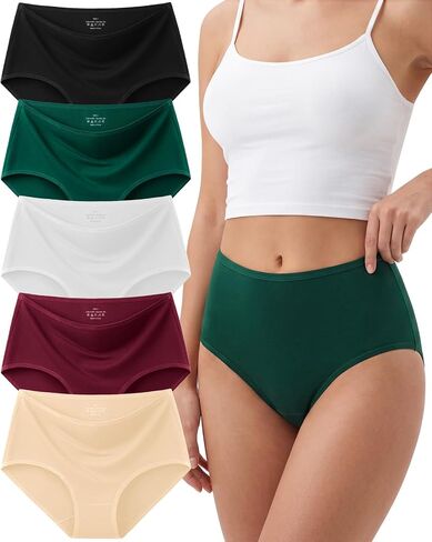 linccure Cotton Underwear for Women High Waisted Briefs Soft Stretch Breathable Full Coverage Ladies Panties 5 Pack in Saudi Arabia